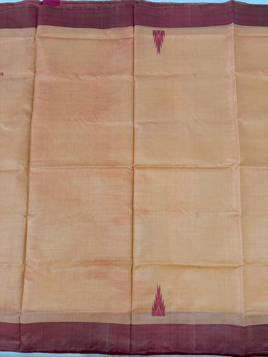 Vegan Silk Saree | No Zari | No Blouse | Handwoven | Peach & Brick Red | Ships from California